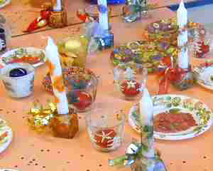 photophores, bougies et assiettes